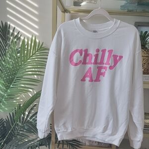 ❄️ Pink Lily Boutique White 'Chilly AF' Sweatshirt in Women's Size Large ❄️